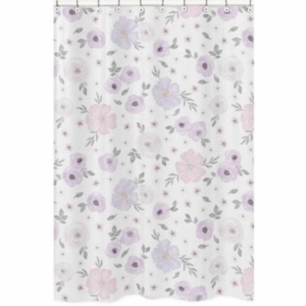Sweet JoJo Designs Watercolor Floral Lavender And Grey Collection Shower Curtain